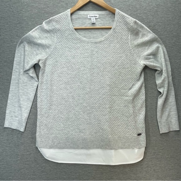 Calvin Klein Sweaters - CALVIN Klein Womens Grey White Pullover Sweater Size Medium With White Trim